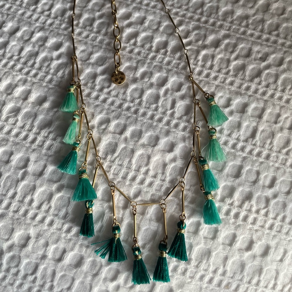 Charming Charlie Teal Tassle Statement Necklace